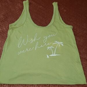 Wildfox Green Sleeveless Crop Tank Top "Wish You Were Here" Size S